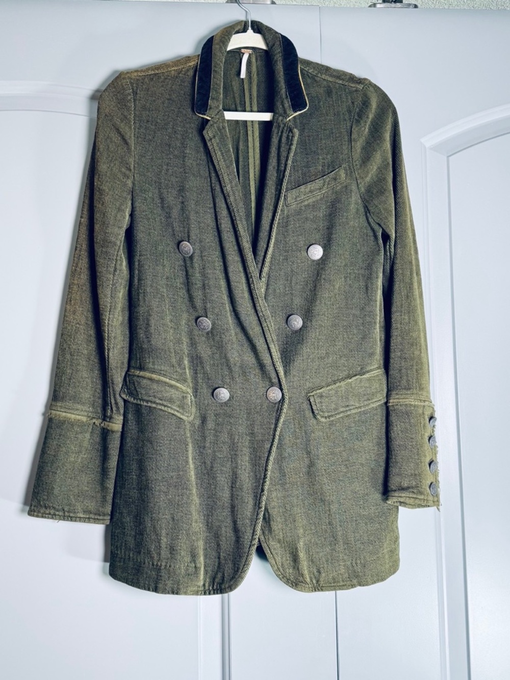 Free People Olive Military Style Corduroy Blazer SZ XS